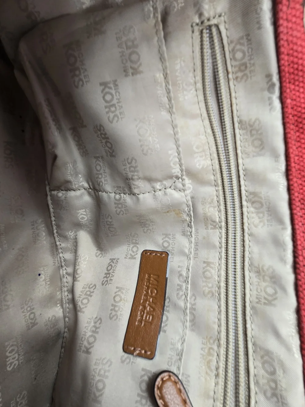Michael Kors Red Canvas Tote with Rope Handles and Gold Hardware